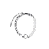 Pulseira em Elos e Pérola Prata