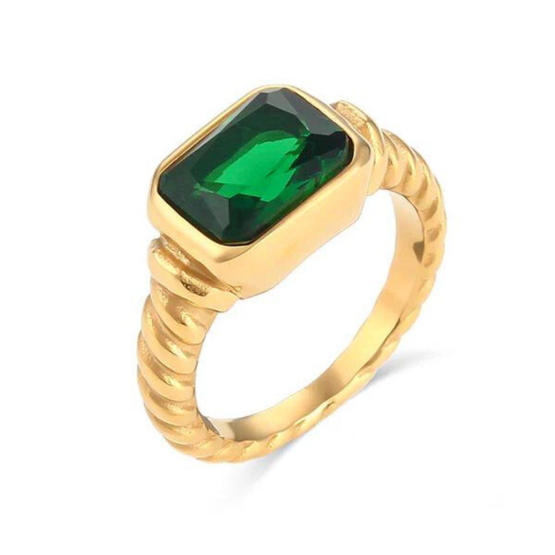 Anel Saphira com Pedra de Zircônia Verde