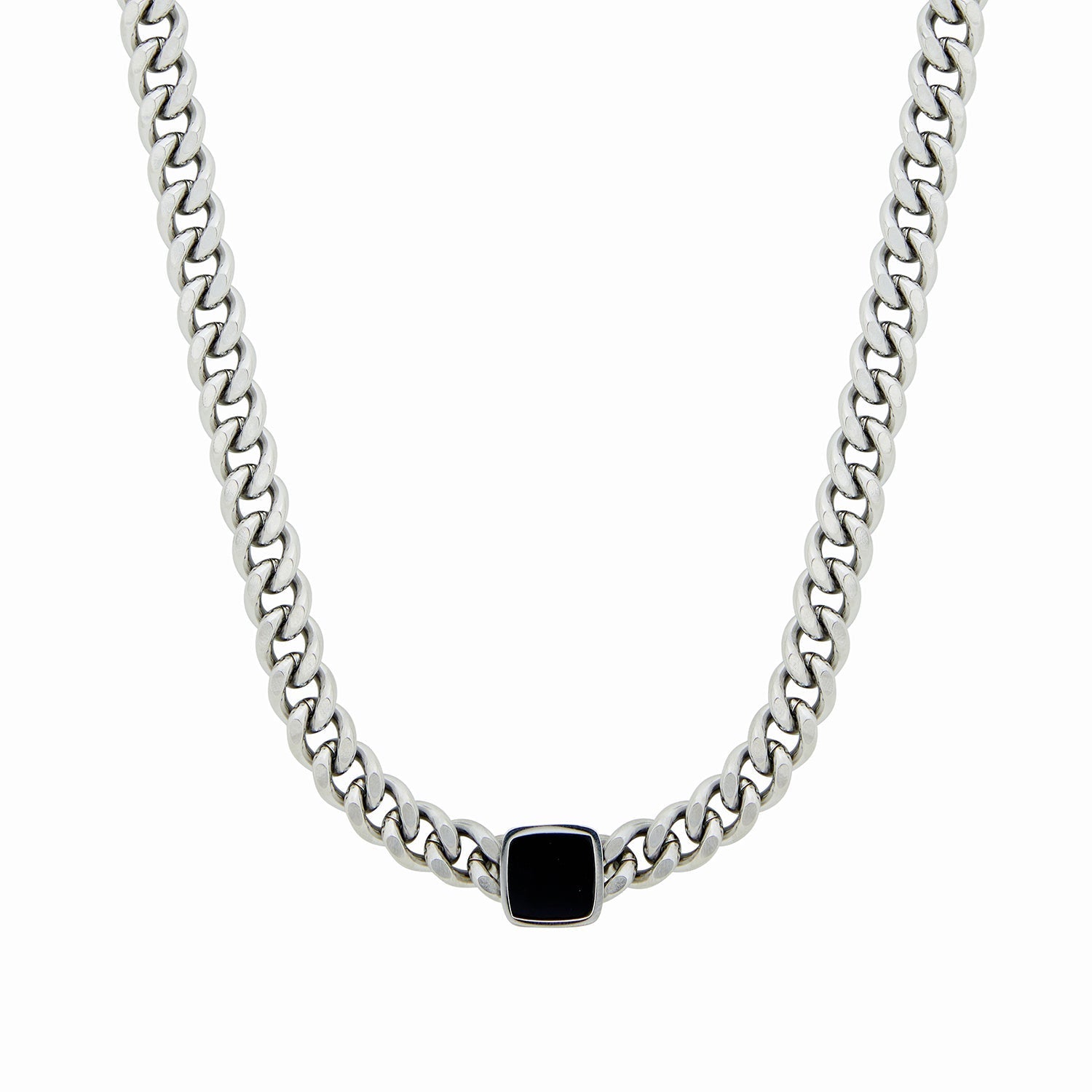 Colar Grosso com Pingente Pedra de Onix Prata