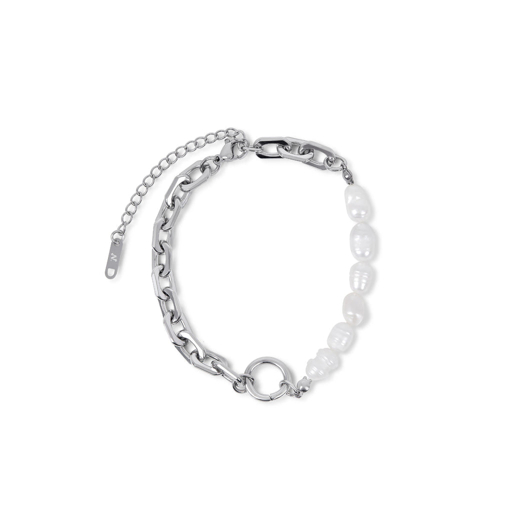 Pulseira em Elos e Pérola Prata