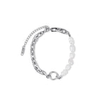 Pulseira em Elos e Pérola Prata
