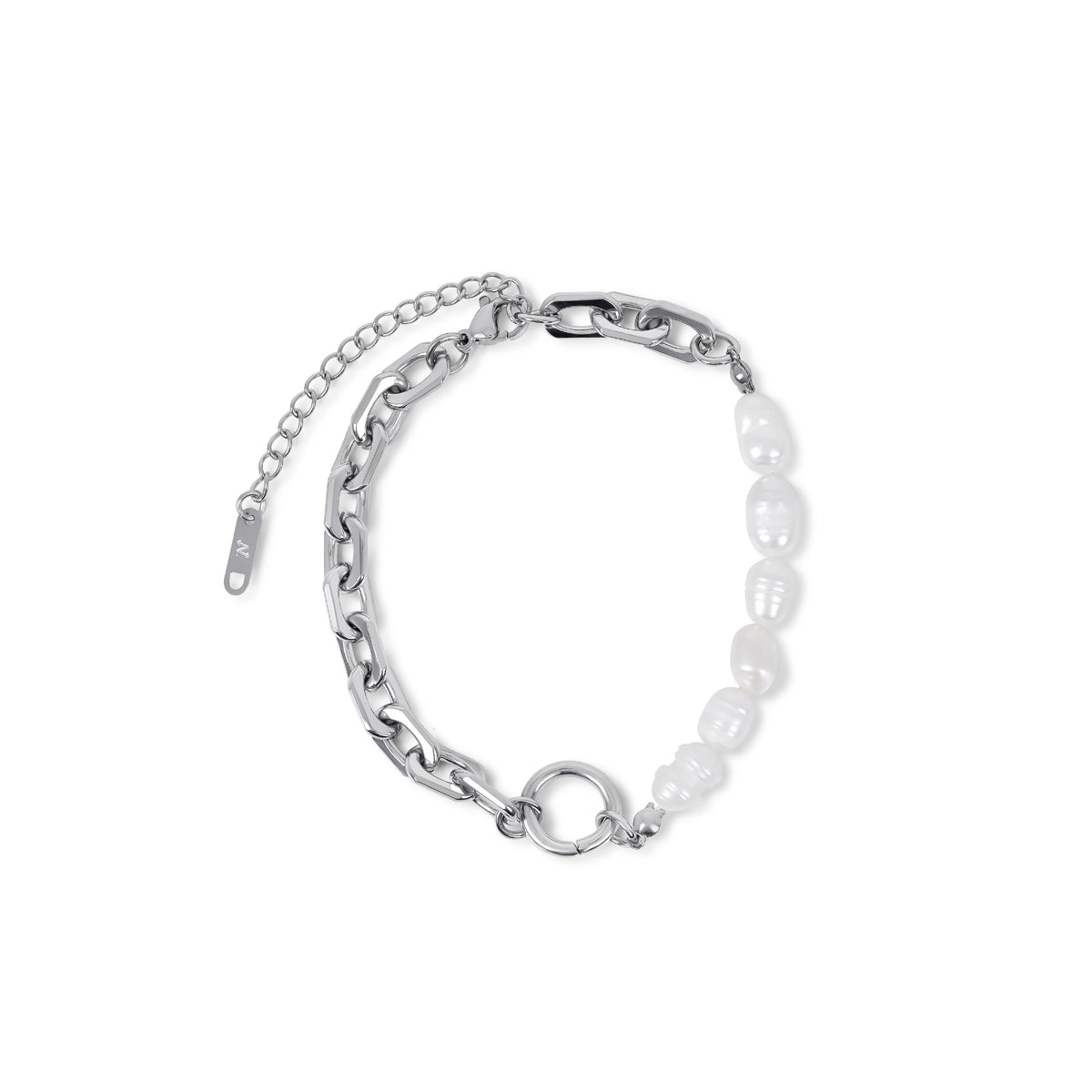 Pulseira em Elos e Pérola Prata