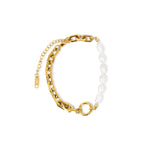 Pulseira Elos e Pérolas Naturais Banhado a Ouro 18K