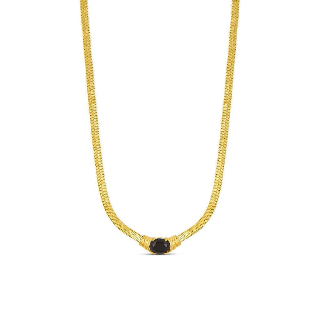Colar com Pedra de Onix Banhado a Ouro 18K
