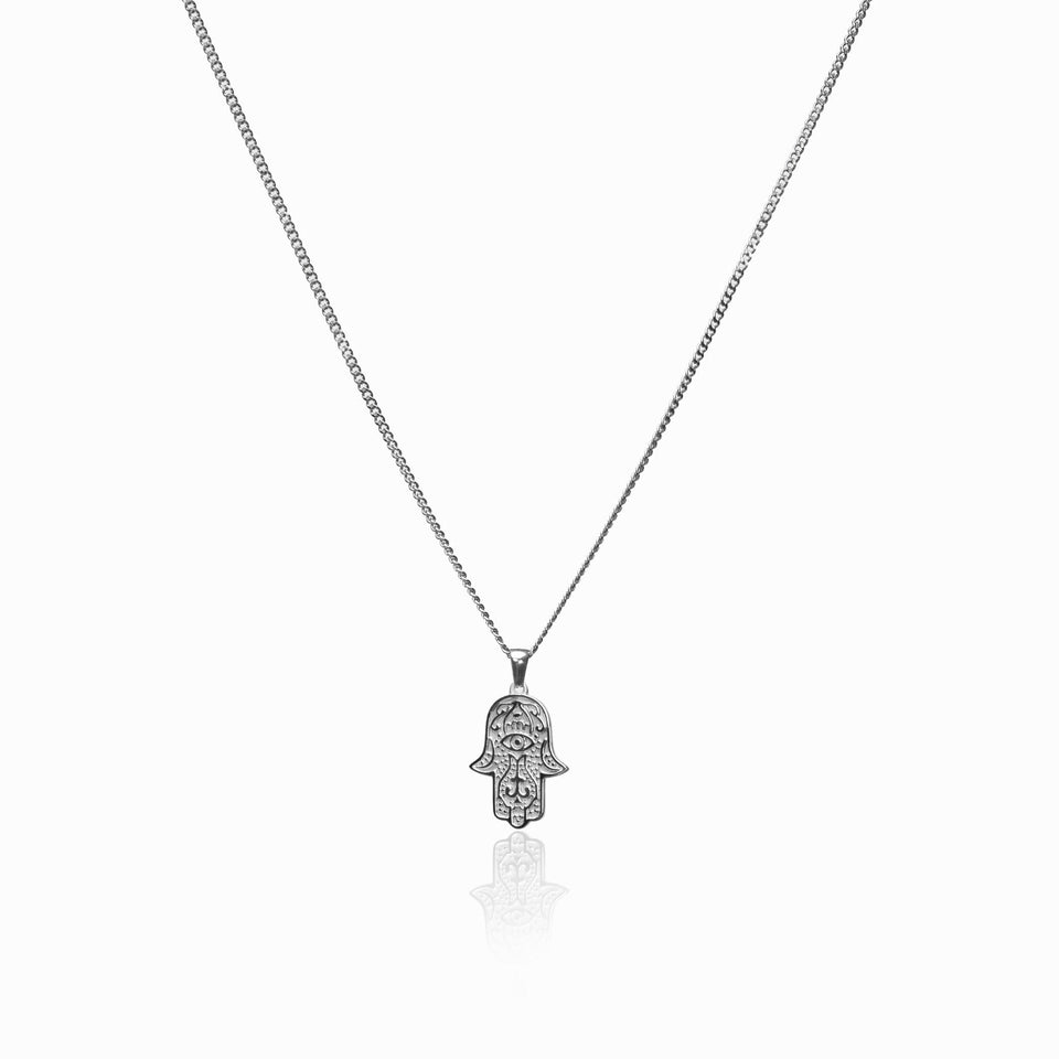 Colar Pingente Mão Hamsa Prata