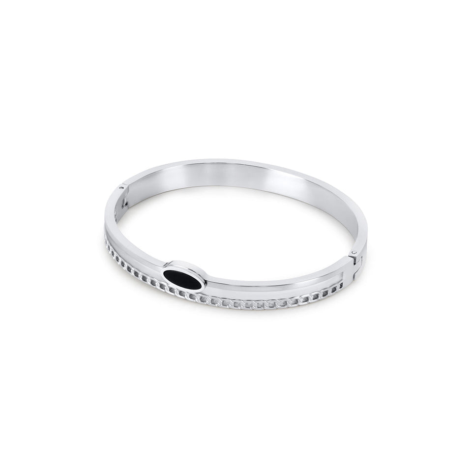 Bracelete Dupla Camada com Pedra de Onix Prata