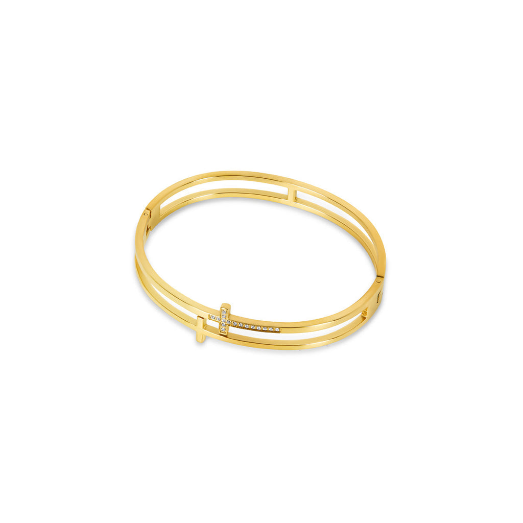 Bracelete Cruz Dupla Banhado a Ouro 18k