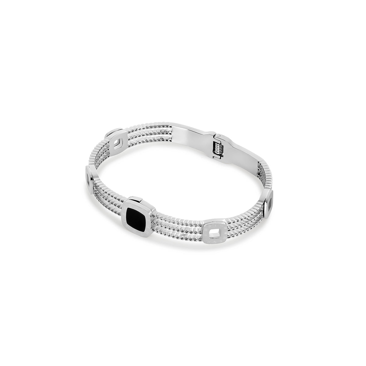 Bracelete Roman com Pedra de Onix Prata