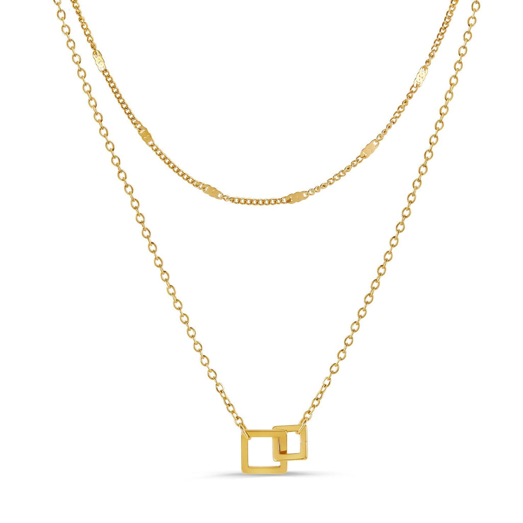Colar com Pingente Quadrado Banhado Ouro 18K