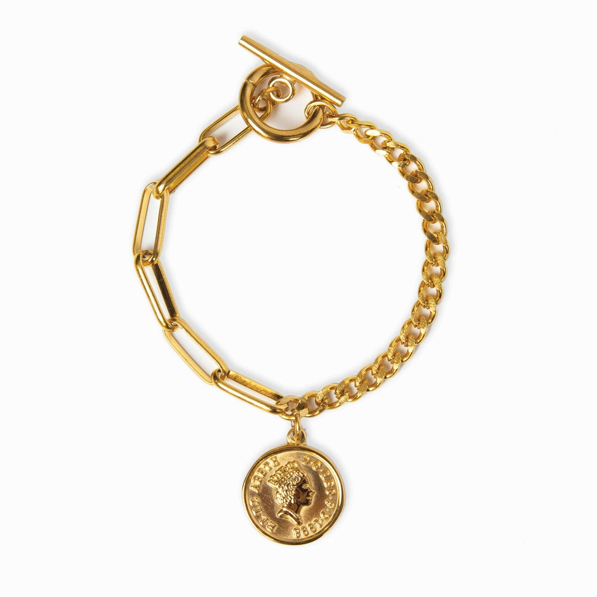 Pulseira Moeda Cent EUA Banhado a Ouro 18K
