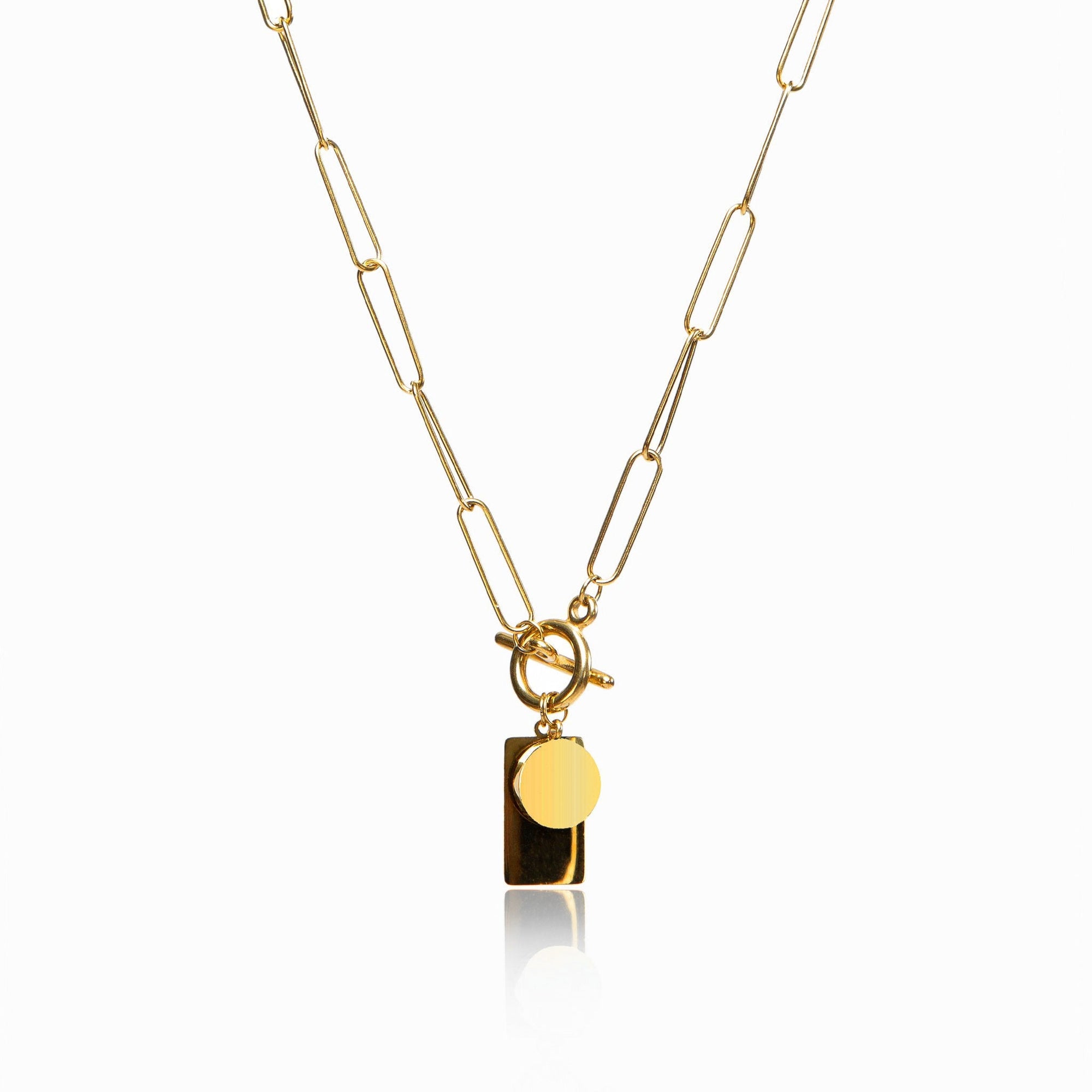 Colar Com Pingente Duplo Banhado a Ouro 18k