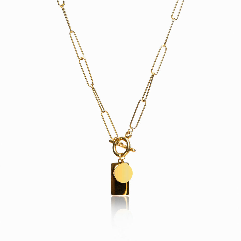 Colar Com Pingente Duplo Banhado a Ouro 18k