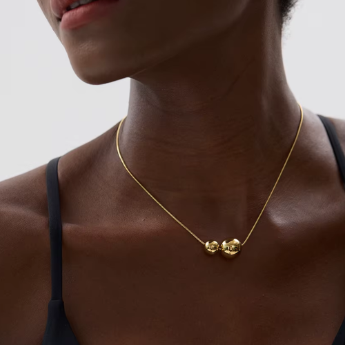 Colar com Pingente Bola Dupla Banhado a Ouro 18k
