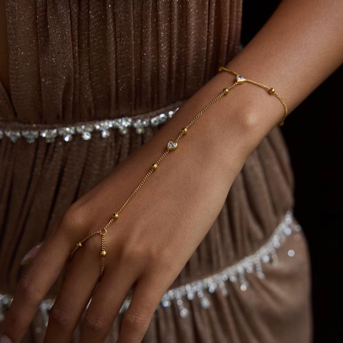 Pulseira de Dedo Coração com Zircônia Banhado a Ouro 18K