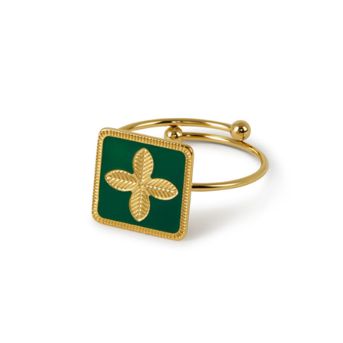 Anel Trevo Verde Banhado a Ouro 18k