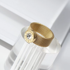 Anel Roma Malha com Zircônia Banhado a Ouro 18K