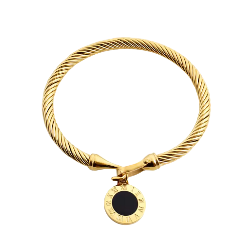 Bracelete Pingente Ônix Banhada a Ouro 18k