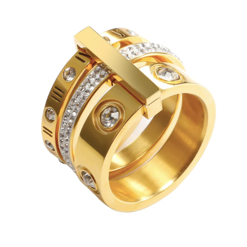 Anel Triplo Banhado em Ouro 18K