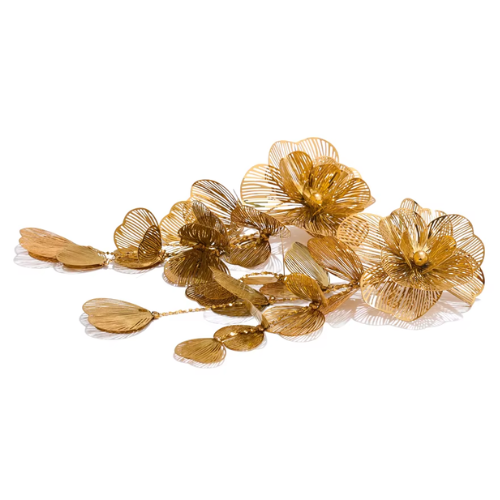 Brinco Longo Flor Banhado a Ouro 18k