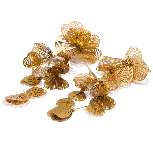 Brinco Longo Flor Banhado a Ouro 18k