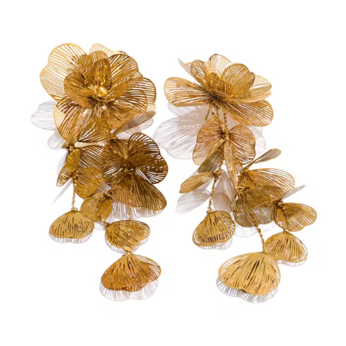 Brinco Longo Flor Banhado a Ouro 18k
