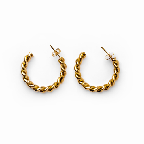 Brincos Meia Argola Torcido Banhado a Ouro 18k
