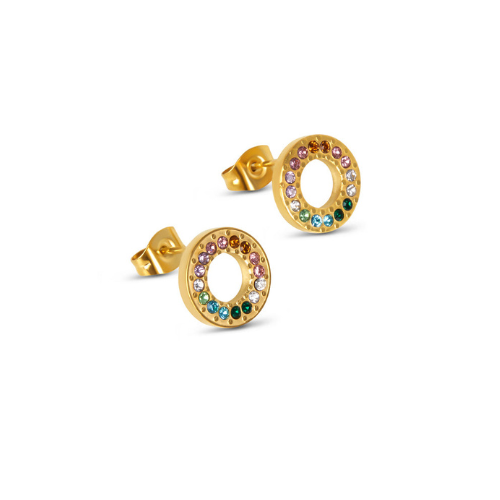 Brinco Pedras Colorida de Zircônia Banhado a Ouro 18K