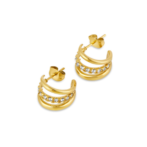 Brinco Argola Trilha com Zircônia Banhado a Ouro 18K
