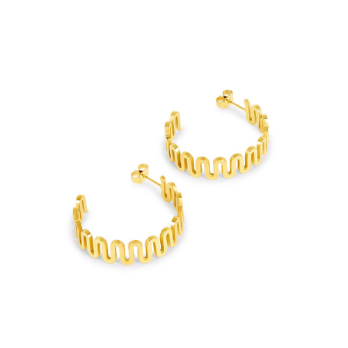 Brincos de Argola Onda Banhado a Ouro 18K