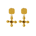 Brinco Cruz com Pedra Natural Banhado a Ouro 18K