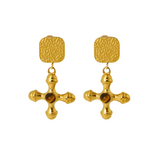 Brinco Cruz com Pedra Natural Banhado a Ouro 18K