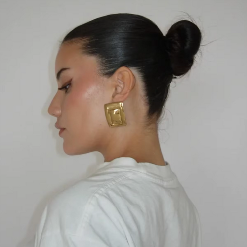 Brinco Retangulares Dourado Banhado a Ouro 18K