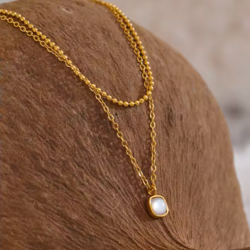 Colar Duplo com Pingente Pedra Natural
