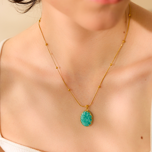 Colar com Pingente Pedra Natural Amazonite Azul