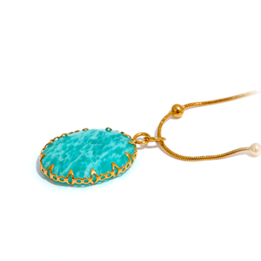 Colar com Pingente Pedra Natural Amazonite Azul