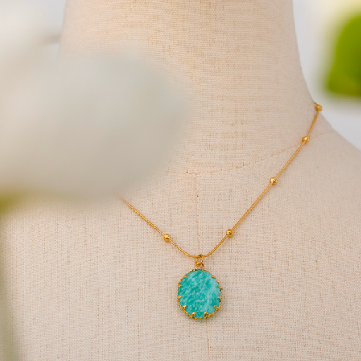 Colar com Pingente Pedra Natural Amazonite Azul