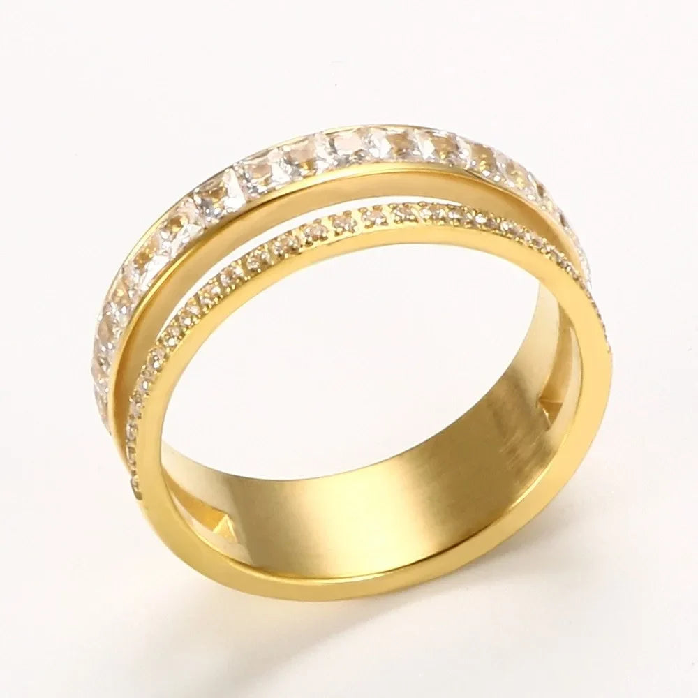 Anel Verona Dupla Camada Cravejado Banhado Em Ouro 18k