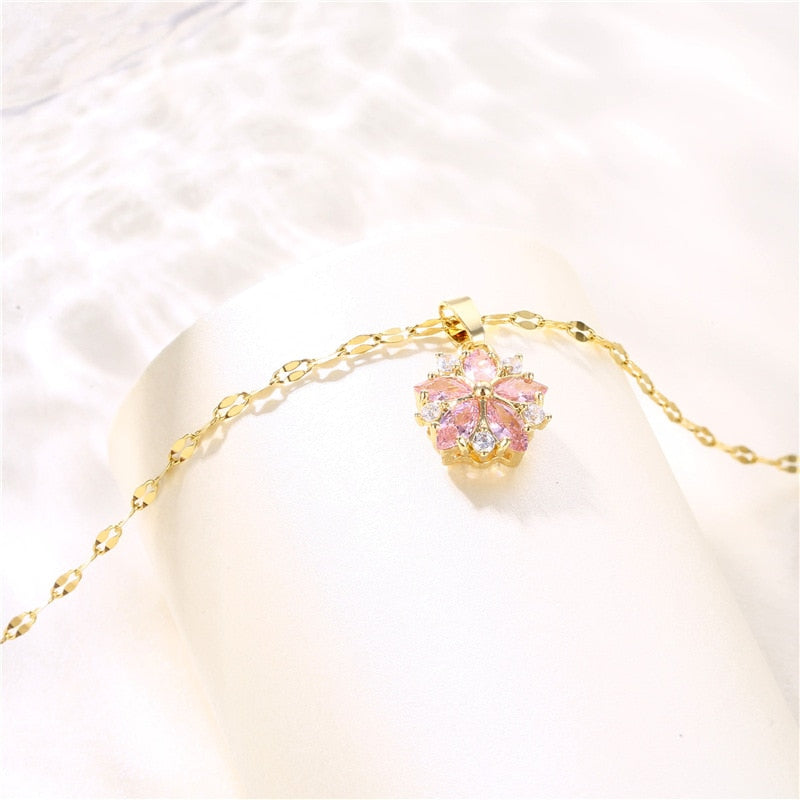 Colar Flor Turquesa Rose Banhado a Ouro 18k