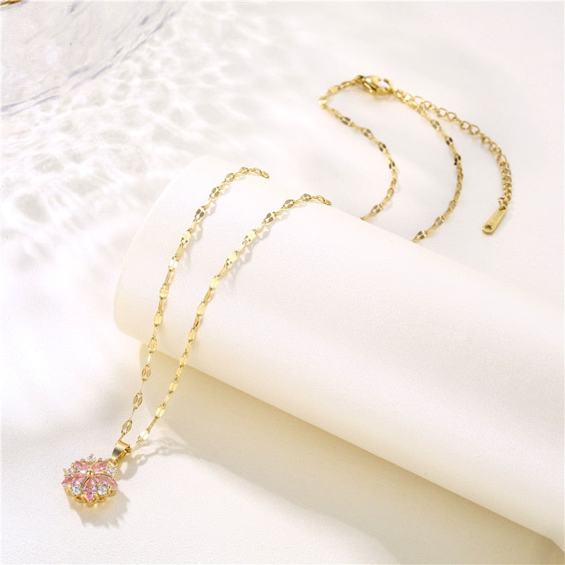 Colar Flor Turquesa Rose Banhado a Ouro 18k