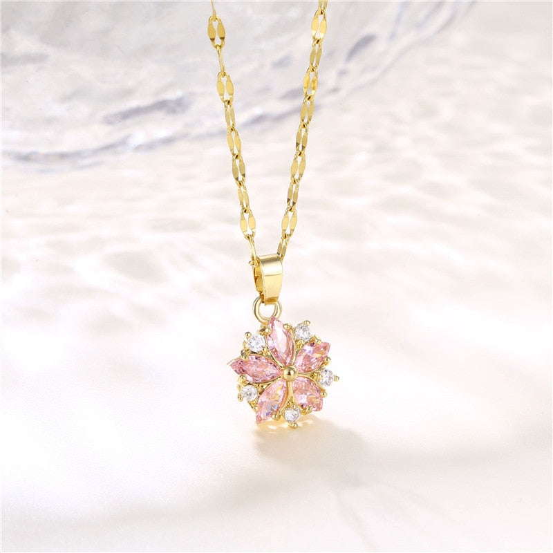 Colar Flor Turquesa Rose Banhado a Ouro 18k