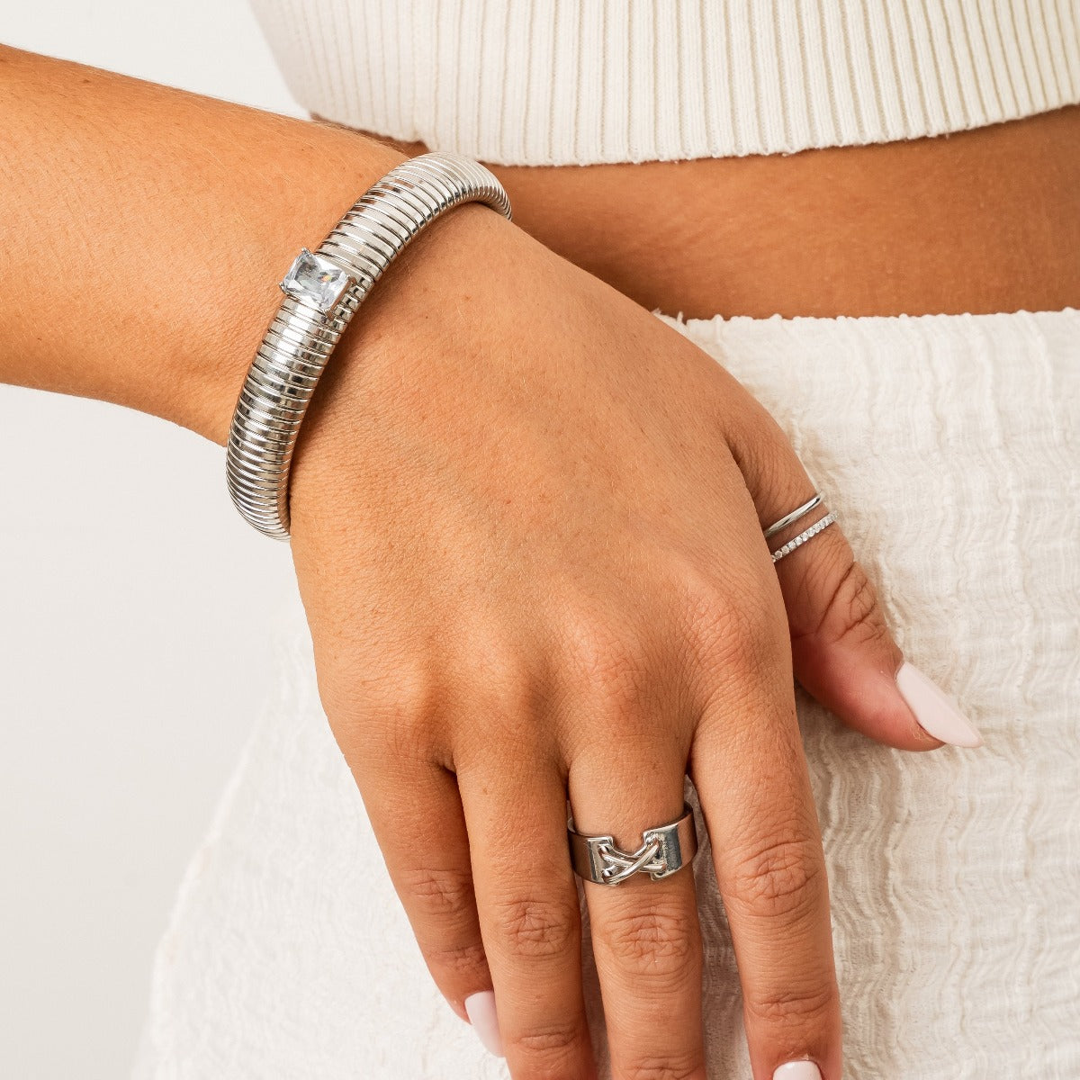 Bracelete Texturizado com Zircônia