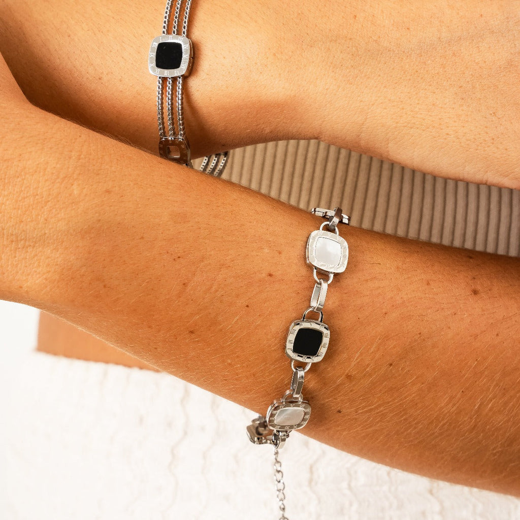 Pulseira Monocroma de Prata de Onix Prata