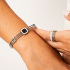 Bracelete Roman com Pedra de Onix Prata