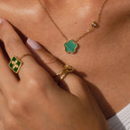 Anel Trevo Verde Banhado a Ouro 18k