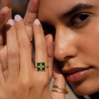 Anel Trevo Verde Banhado a Ouro 18k