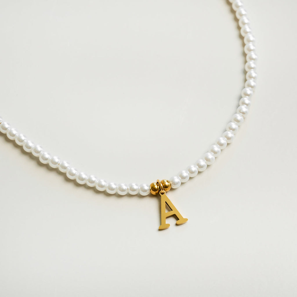 Colar de Inicial de Pérola Banhado a Ouro 18K