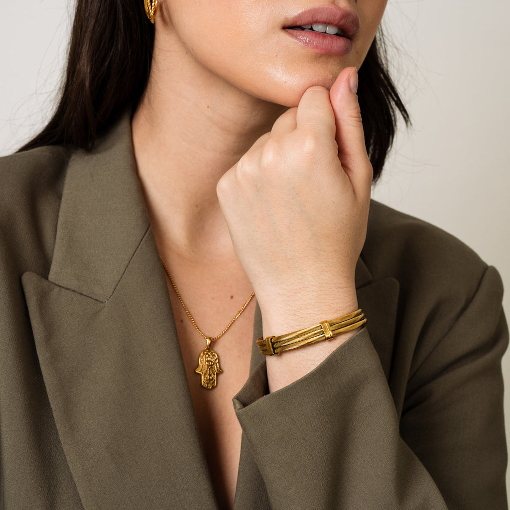 Colar de Mão Hamsa Banhado a Ouro 18k