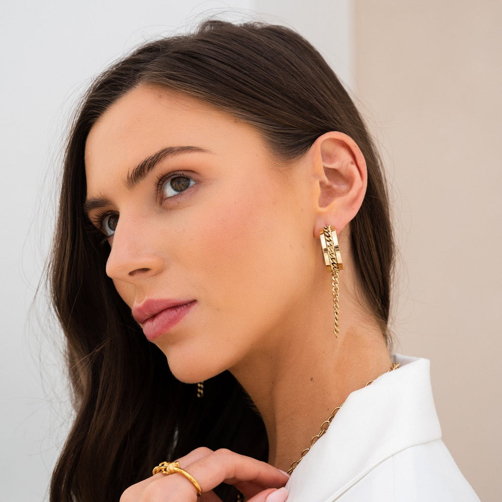 Brinco Argola em Pingente de Corrente Banhado a Ouro 18k