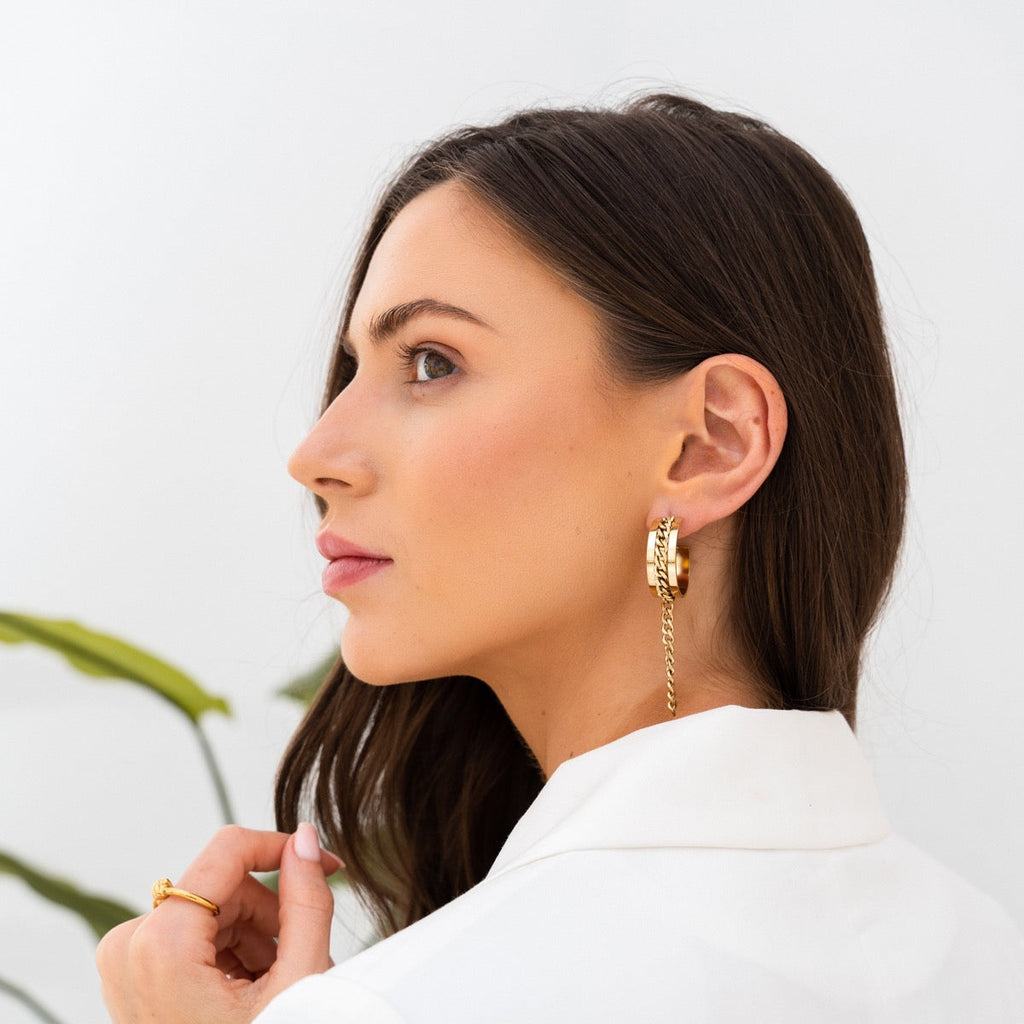 Brinco Argola em Pingente de Corrente Banhado a Ouro 18k