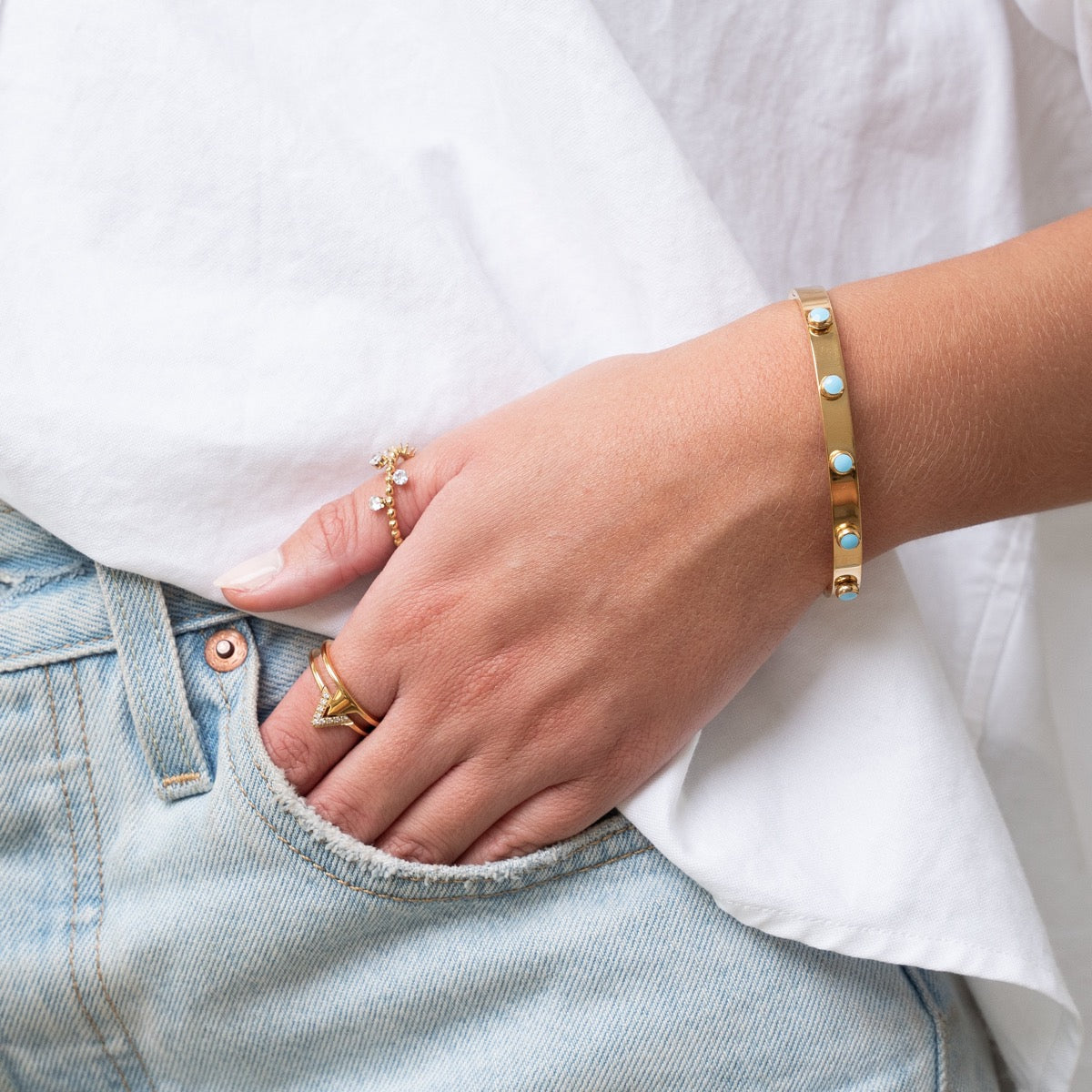 Bracelete de Pedras Azuis Banhado a Ouro 18k
